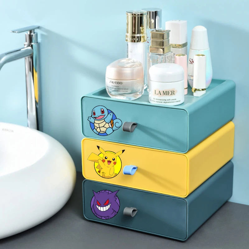 Pokemons Desktop Organizer Drawer Style Storage Box Office Multi-layer Small Storage Cabinet Bookshelf Assembled Case Party Gift
