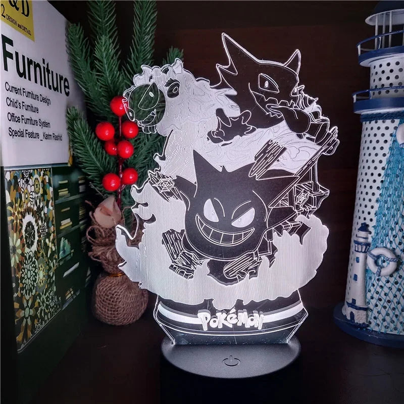 Pokemon Gengar Haunter Gastly 3D Lamp Anime LED Night Light USB Color Changing Luminaria Illusion Sleeping Table Lamps Kids Gift