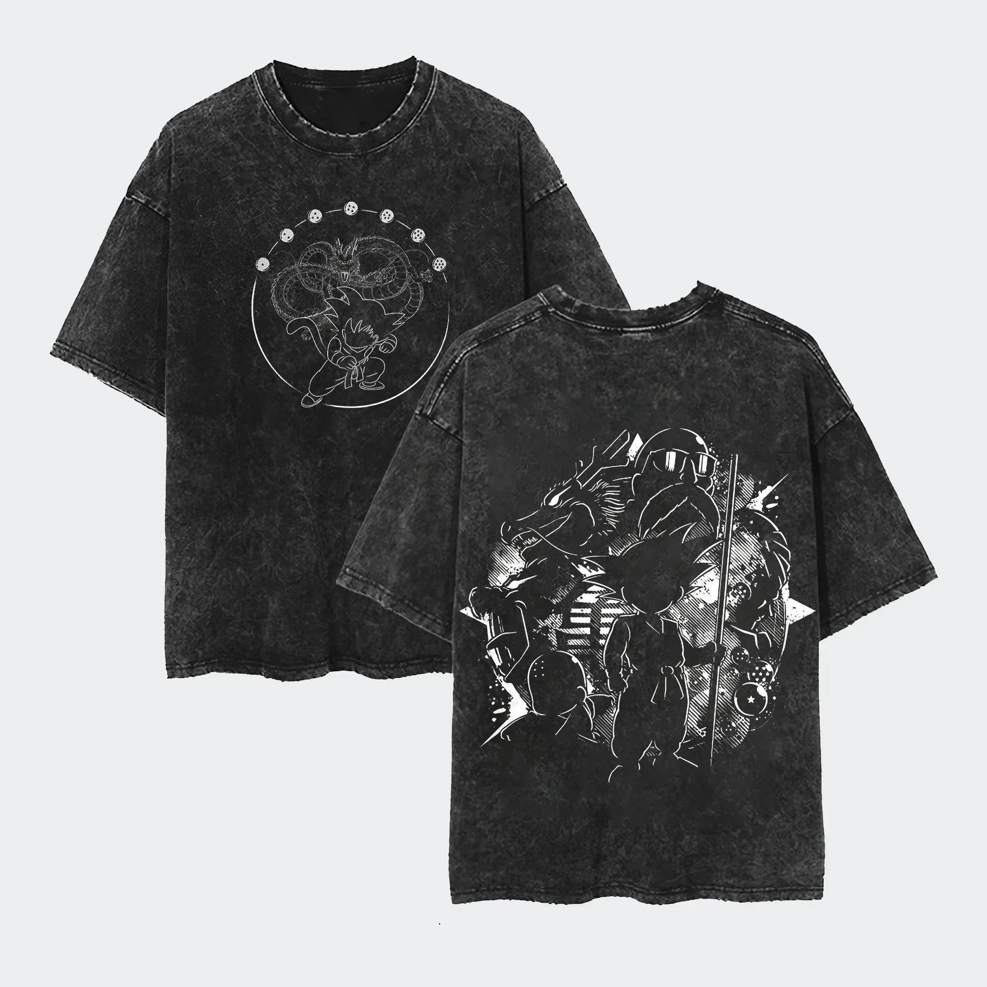 Anime Dragon Ball Cosplay Washed T-Shirt Cotton Short Sleeve Loose Large Casual Sports Fitness T-Shirt Men's Harajuku Clothing