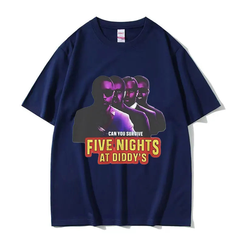 Funny Five Nights At Diddy's House Novelty Graphic T Shirts Men's Retro Fashion Short Sleeve T-shirt 100% Cotton Oversized Tees