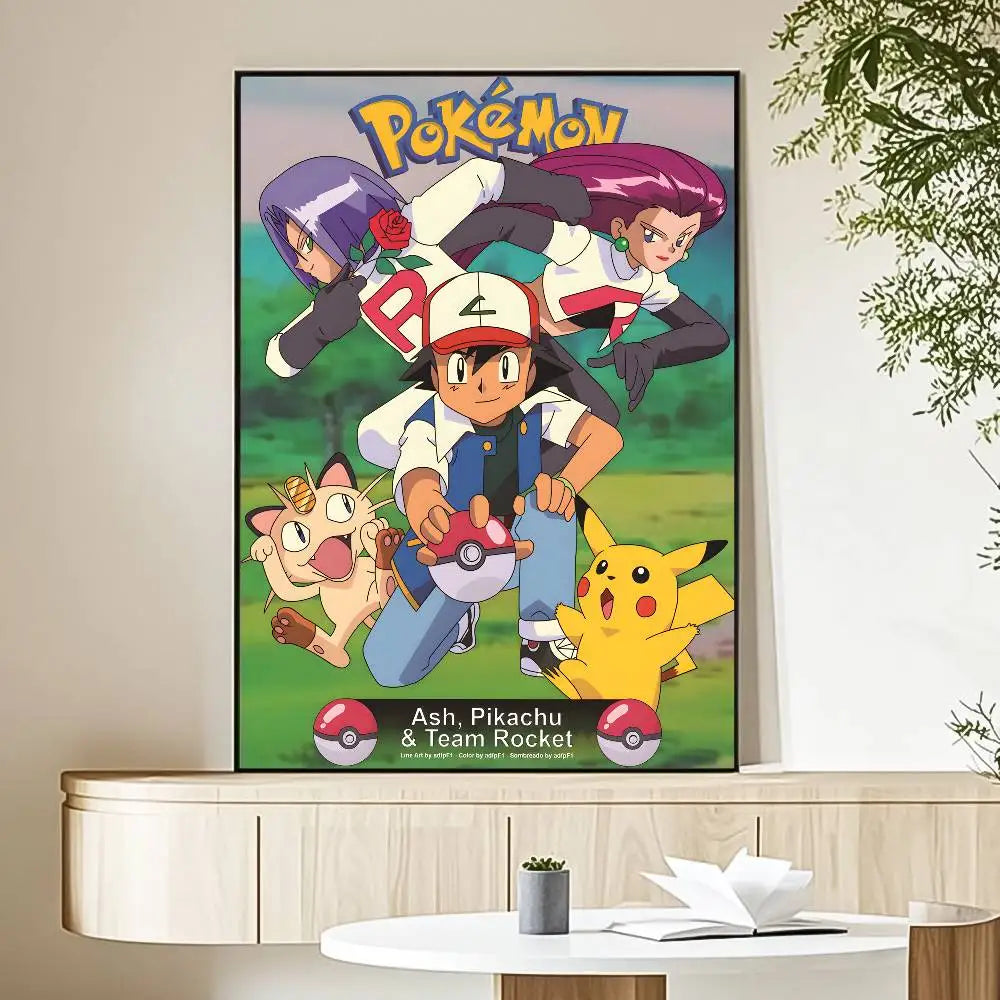 MINISO Cartoon Pokemon Anime Poster HD Art Sticky Wall Waterproof Home Living Room Bedroom Bar Aesthetic Decoration