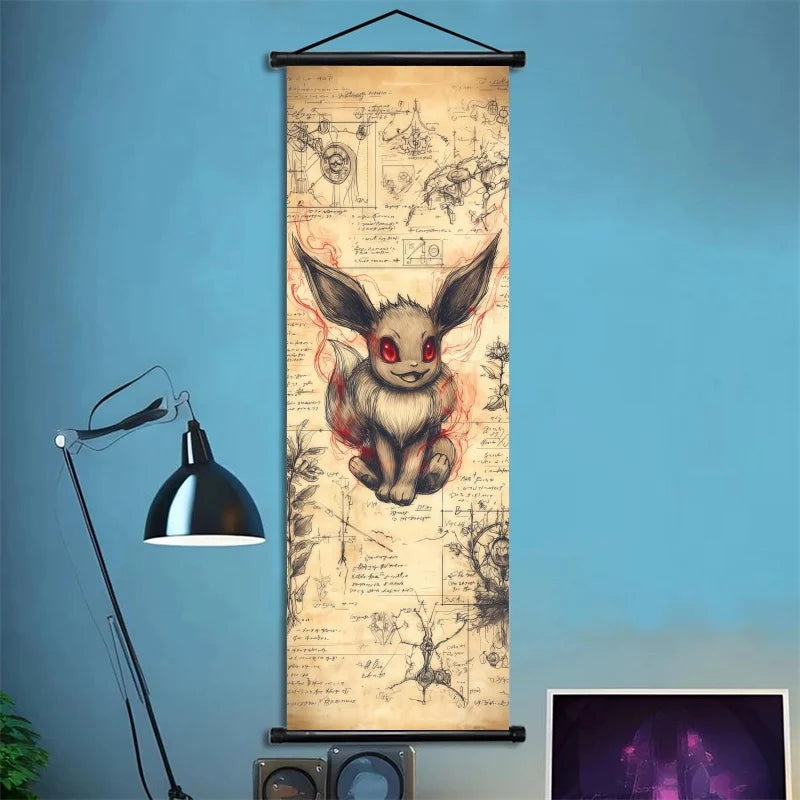 Pokemon Retro Charizard Bulbasaur Umbreon Gengar Scroll Art Cloth Anime Characters Wall Hanging Poster Halloween Xmas Decor