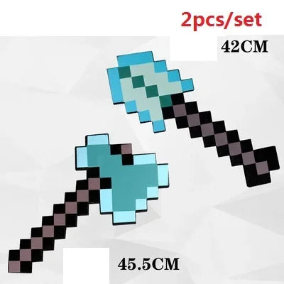 2pcs/set Hot Design Blue Diamond Sword Soft EVA Foam Toy Minecrafte Ax Shovel Kits Toy For Boys Children Fans Birthday Gift