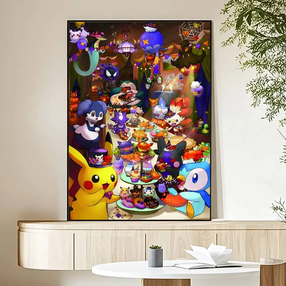 MINISO Cartoon Pokemon Anime Poster HD Art Sticky Wall Waterproof Home Living Room Bedroom Bar Aesthetic Decoration