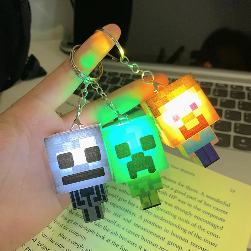 MC Game Creativity Keychain MyWorld 3D Sandbox Game Minecrafts Keychain Mini Building Blocks Light Up Creative Toy Novelty Gifts