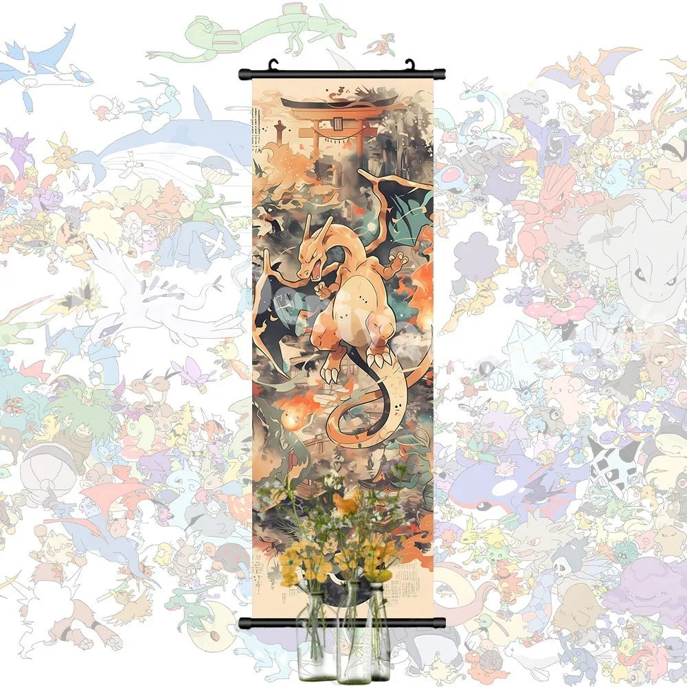 Printed Pokemon Poster Anime Wall Artwork Gengar Pictures Charizard Painting Canvas Pikachu Hanging Scrolls Home Room Decor