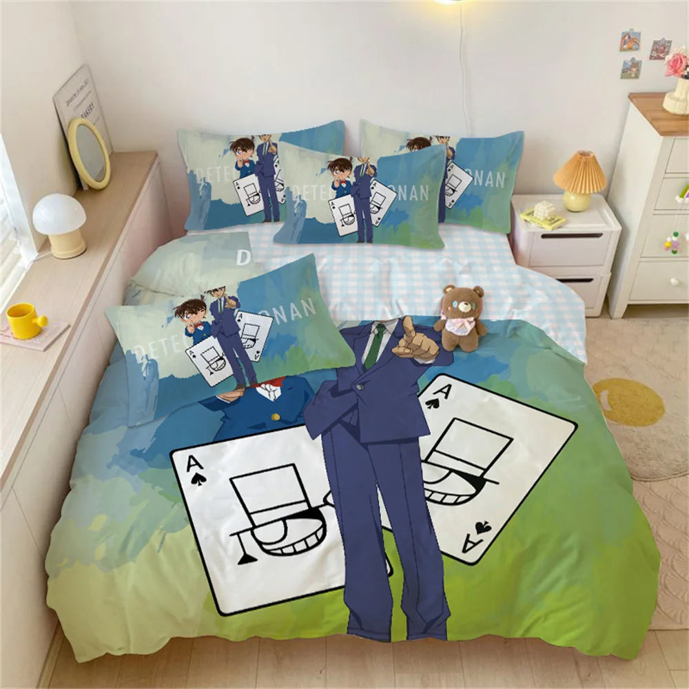Detective Conan Cartoon Bedding Sets Anime Bed Supplies Set Kids Duvet Cover Bed Comforter Set Bedding Set Boy Birthday Gift