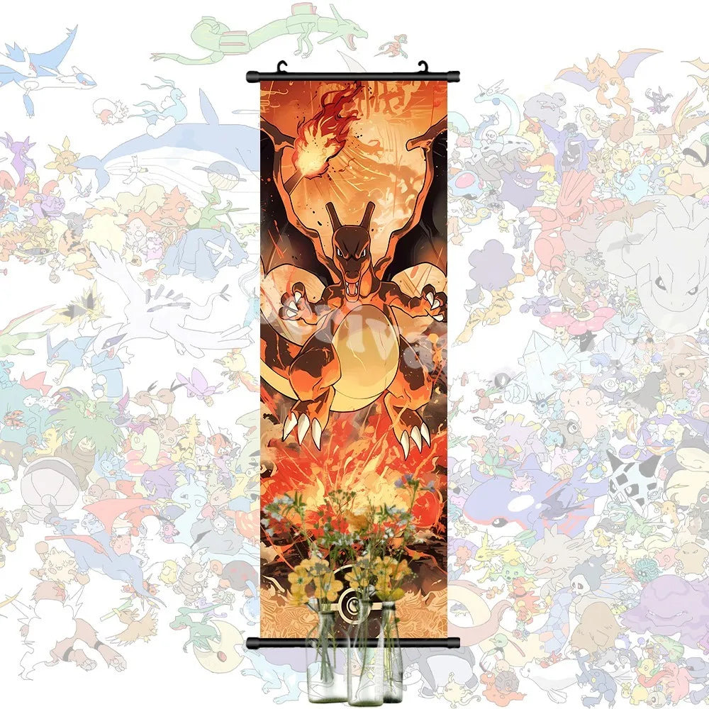 Printed Pokemon Poster Anime Wall Artwork Gengar Pictures Charizard Painting Canvas Pikachu Hanging Scrolls Home Room Decor