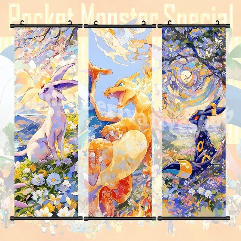 Printed Pokemon Poster Anime Wall Artwork Gengar Pictures Charizard Painting Canvas Pikachu Hanging Scrolls Home Room Decor
