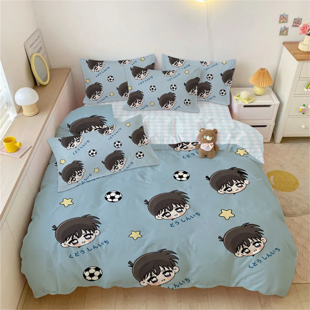 Detective Conan Cartoon Bedding Sets Anime Bed Supplies Set Kids Duvet Cover Bed Comforter Set Bedding Set Boy Birthday Gift