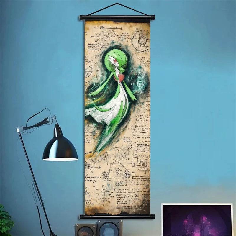 Pokemon Retro Charizard Bulbasaur Umbreon Gengar Scroll Art Cloth Anime Characters Wall Hanging Poster Halloween Xmas Decor