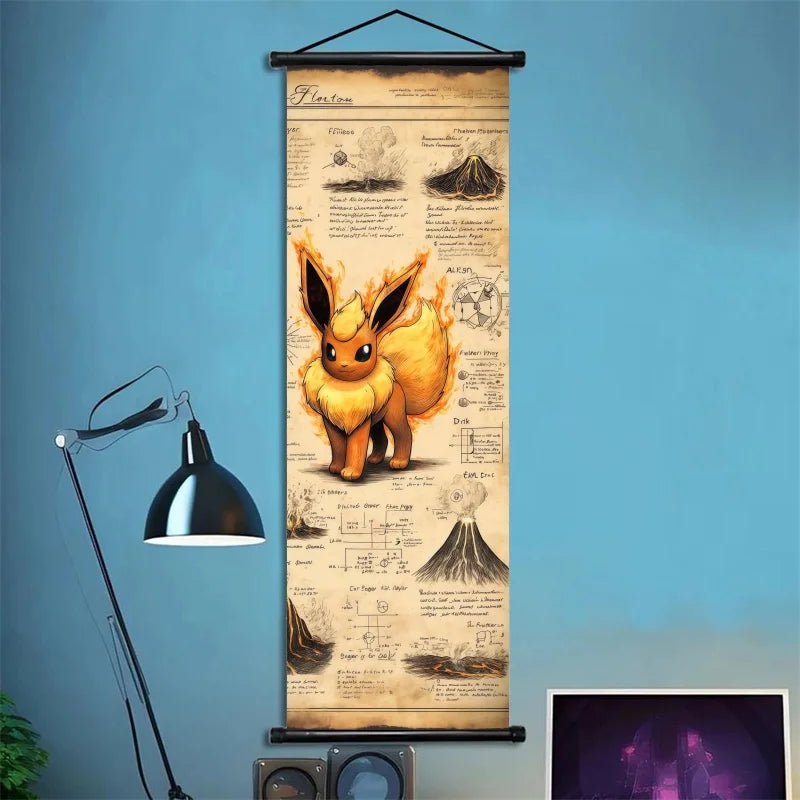 Pokemon Retro Charizard Bulbasaur Umbreon Gengar Scroll Art Cloth Anime Characters Wall Hanging Poster Halloween Xmas Decor