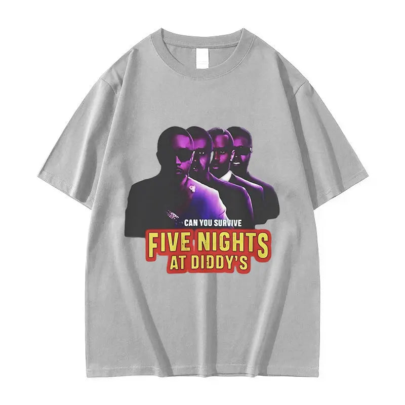 Funny Five Nights At Diddy's House Novelty Graphic T Shirts Men's Retro Fashion Short Sleeve T-shirt 100% Cotton Oversized Tees