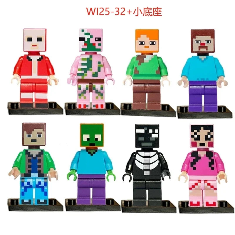 Minecrafte Blocks DIY Mini Figures Toys Set 8pcs With Weapons Hanger Creeper Action Figure Building Blocks Dolls Children Toys
