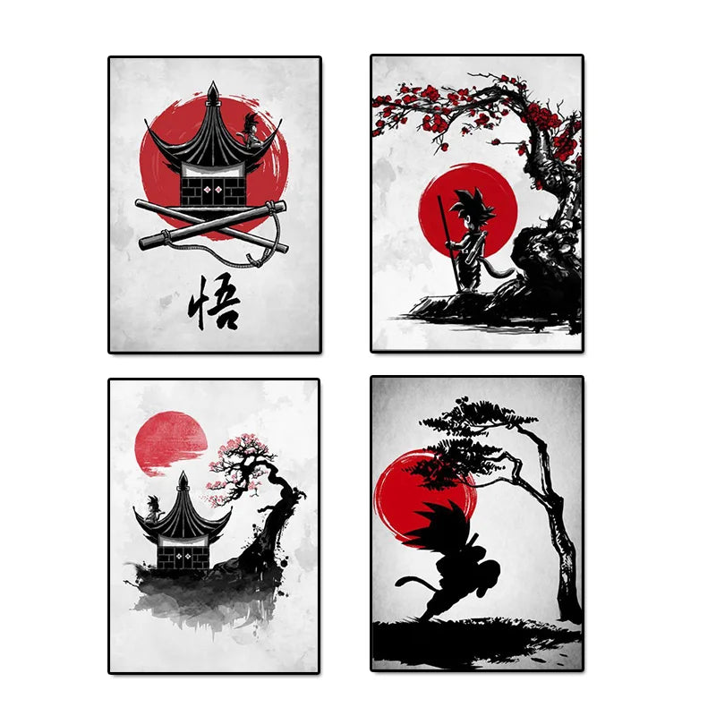 Classic Anime Character Canvas Painting Dragon Ball Goku Ink Watercolor Poster Wall Art Print Mural Children Room Decor Cuadros
