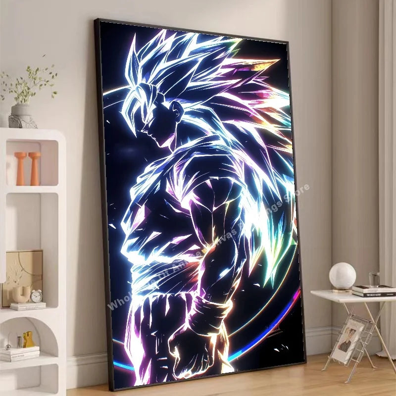 Anime Dragon Ball Wukong Neon Light Effect Poster High Definition Image Printing Creative Home Art Wall Decoration Painting