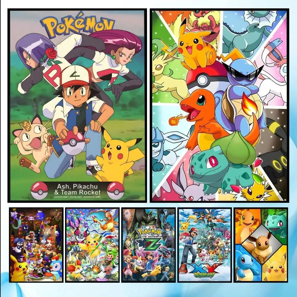 MINISO Cartoon Pokemon Anime Poster HD Art Sticky Wall Waterproof Home Living Room Bedroom Bar Aesthetic Decoration