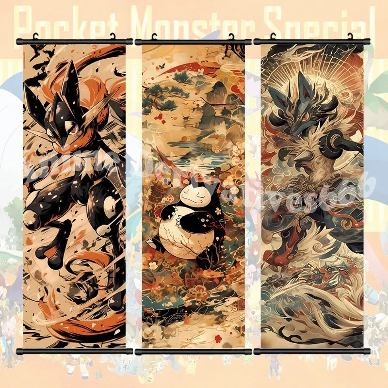 Printed Pokemon Poster Anime Wall Artwork Gengar Pictures Charizard Painting Canvas Pikachu Hanging Scrolls Home Room Decor