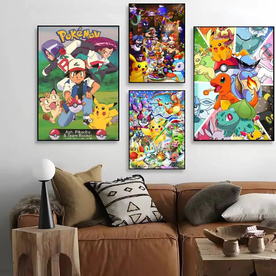 MINISO Cartoon Pokemon Anime Poster HD Art Sticky Wall Waterproof Home Living Room Bedroom Bar Aesthetic Decoration