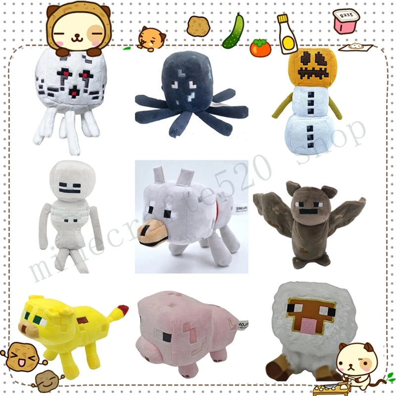 Multiple My World Game Toy Minecrafte Plush Stuffed Doll Sheep Pig Leopard Wolf Skeleton Shooter Pumpkin Snowman Bat Wholesale