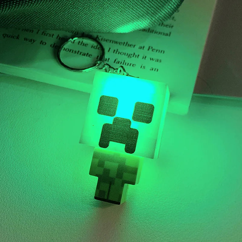 MC Game Creativity Keychain MyWorld 3D Sandbox Game Minecrafts Keychain Mini Building Blocks Light Up Creative Toy Novelty Gifts