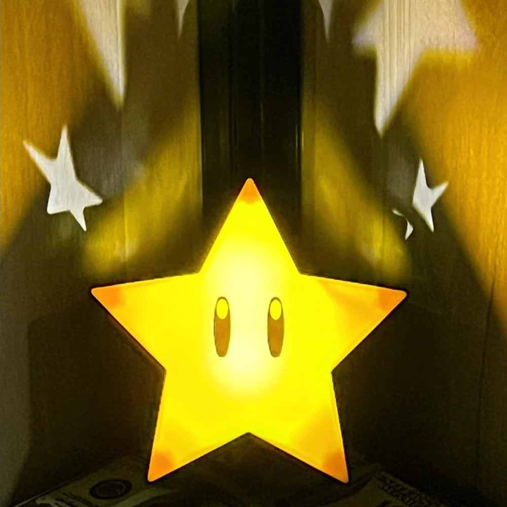 مصباح مكتبي بإضاءة LED على شكل نجمة من Super Mario Bros مزود بموسيقى وصوت وشحن USB كهدية للأطفال وألعاب عيد الميلاد