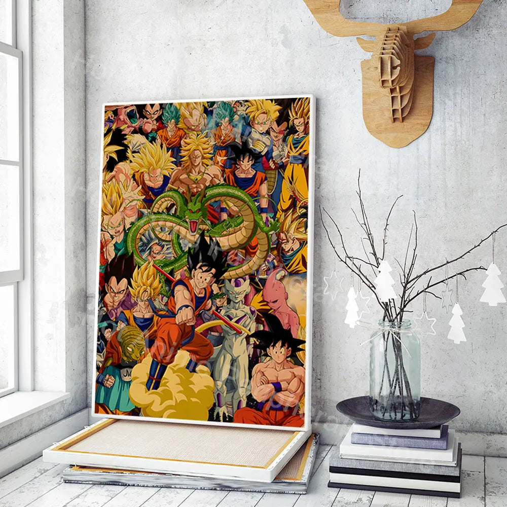 Vintage Posters Dragon Ball Peripheral Anime figures Vegeta Goku Picture Art Canvas Painting for Kids Bedroom Mural Decor Gifts