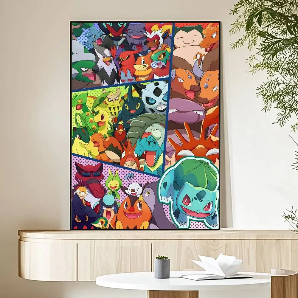 MINISO Cartoon Pokemon Anime Poster HD Art Sticky Wall Waterproof Home Living Room Bedroom Bar Aesthetic Decoration