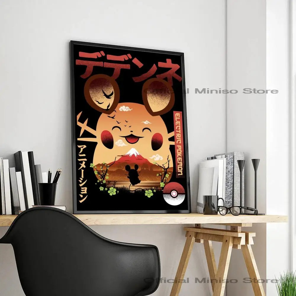 1pc Anime Pikachu Poster Self-adhesive Art Pokemon Waterproof Paper Sticker Coffee House Bar Room Wall Decor