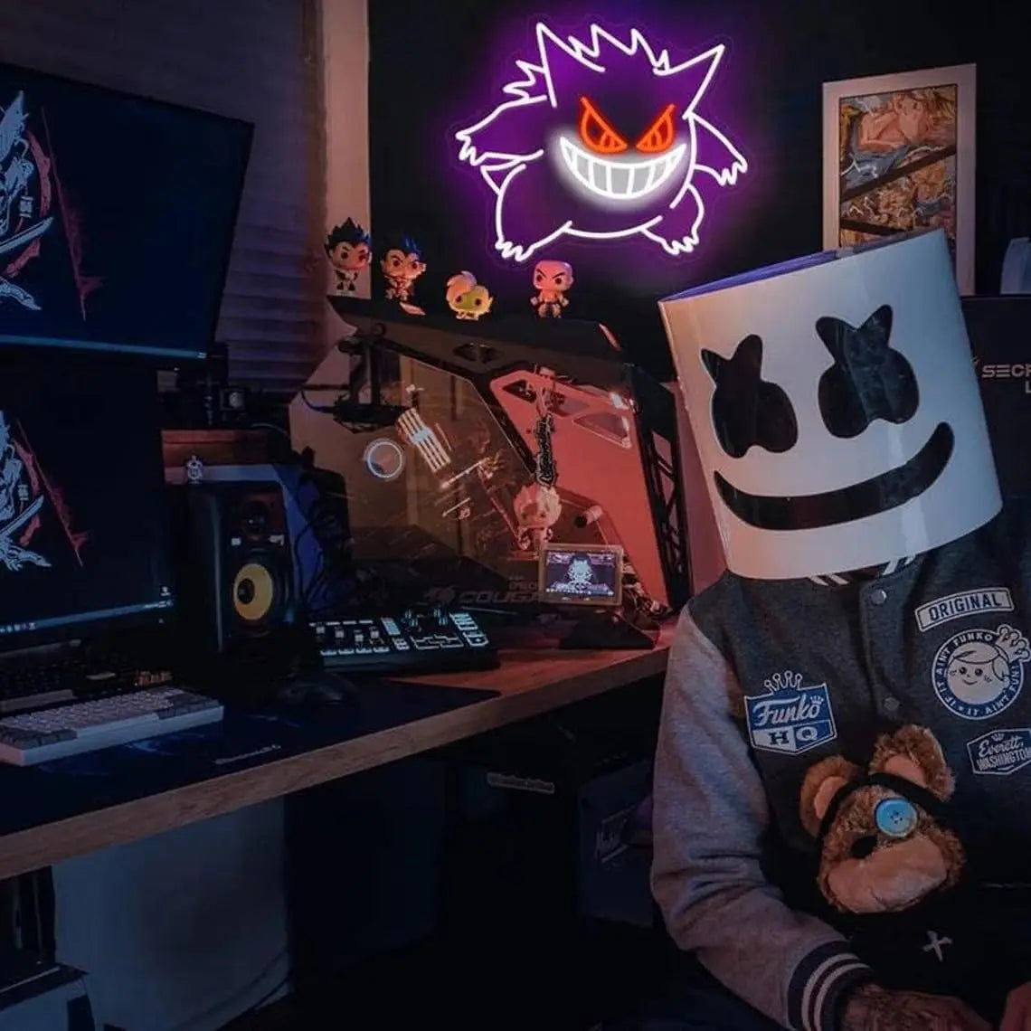 Gengar Cartoon LED Neon Sign MINISO Dimmable USB Wall Light for Gaming Room Man Cave Anime-Style Birthday Gifts for Kids Teens A