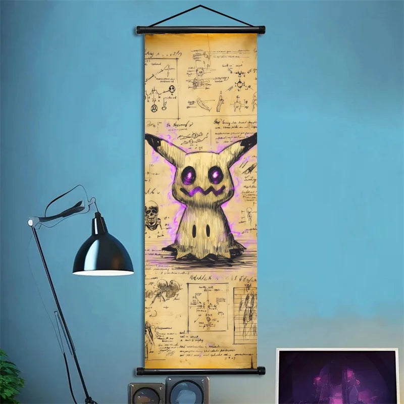 Pokemon Retro Charizard Bulbasaur Umbreon Gengar Scroll Art Cloth Anime Characters Wall Hanging Poster Halloween Xmas Decor