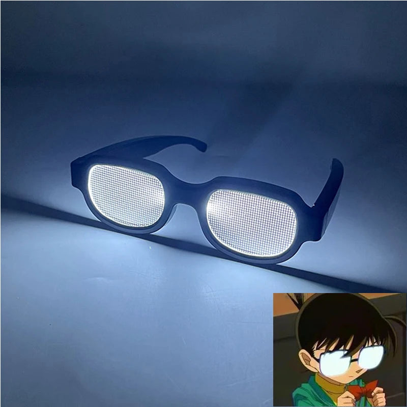 LED Conan Science Fiction Glasses Concert NightClub Cosplay Conan Props Cool LED Visor Glasses Glowing Round Frame Glasses