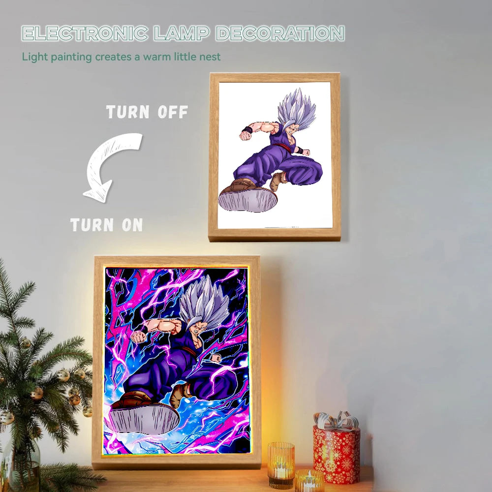 Dragon Ball Z Anime Figure Light Painting Photo Frame Dragon Ball Figures Goku Vegeta Led Night Light Room Decor Gifts Moon Lamp