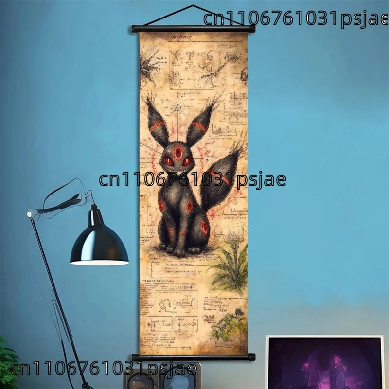 Pokemon Retro Charizard Bulbasaur Umbreon Gengar Scroll Art Cloth Anime Characters Wall Hanging Poster Halloween Xmas Decor