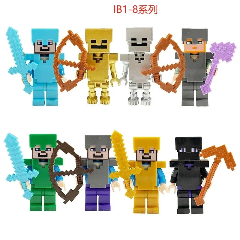Minecrafte Blocks DIY Mini Figures Toys Set 8pcs With Weapons Hanger Creeper Action Figure Building Blocks Dolls Children Toys