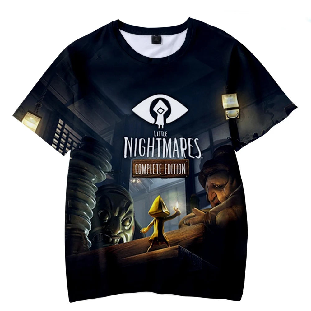 تيشيرت **Little Nightmares 2** بطباعة ثلاثية الأبعاد مستوحاة من لعبة الرعب الأنمي، تصميم ستريت وير مناسب للرجال والنساء والشباب، مثالي لعشاق الألعاب والأزياء بأسلوب هاراجوكو.