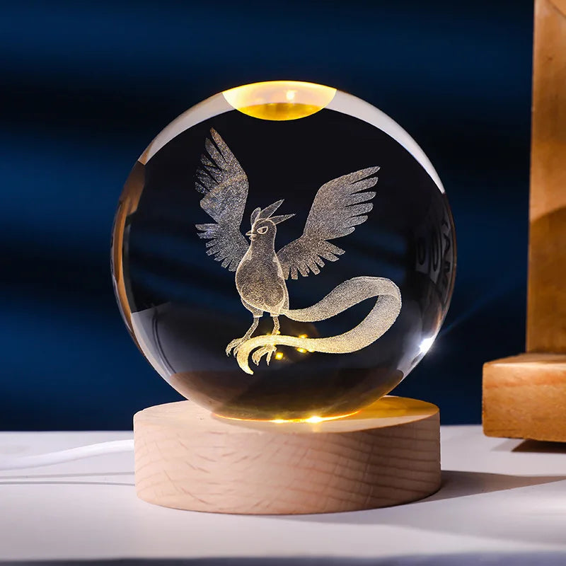 Pokemon 6cm 3D Crystal Ball Gengar Pikachu Rayquaza Planet Night Light Laser Carving Glass Poke Ball Statue Children's Gifts