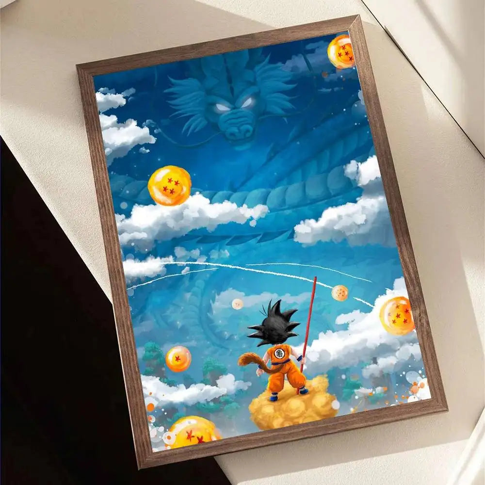 1pc Japanese Anime Dragon Ball Goku Poster Self-adhesive Art Waterproof Paper Sticker Coffee House Bar Room Wall Decor