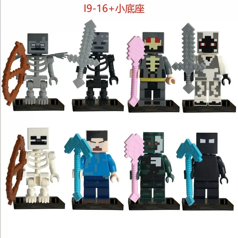 Minecrafte Blocks DIY Mini Figures Toys Set 8pcs With Weapons Hanger Creeper Action Figure Building Blocks Dolls Children Toys