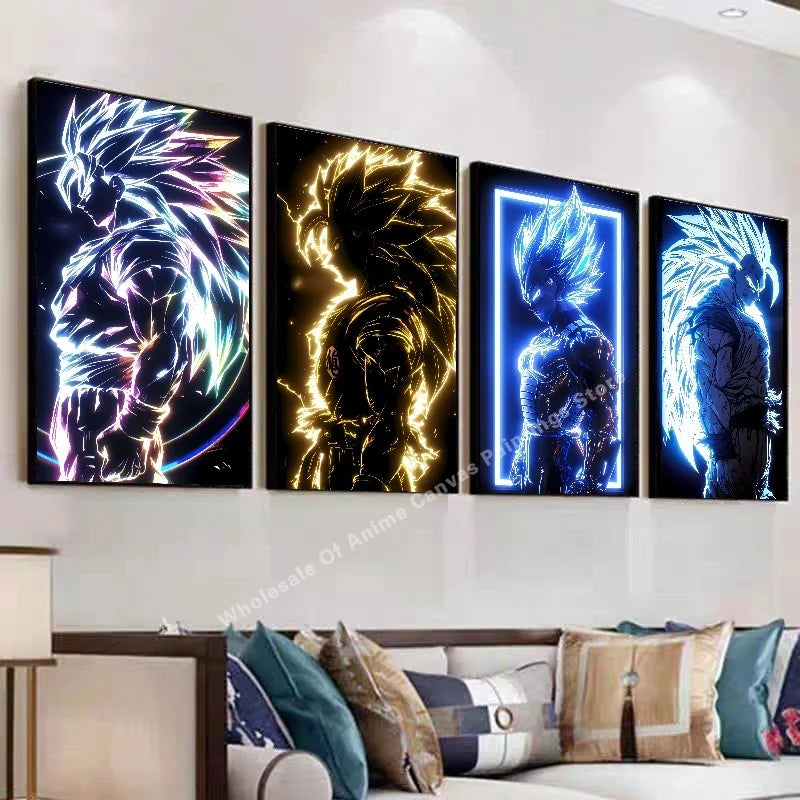 Anime Dragon Ball Wukong Neon Light Effect Poster High Definition Image Printing Creative Home Art Wall Decoration Painting