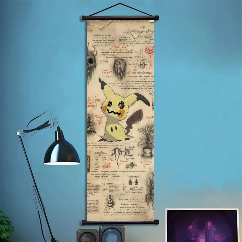 Pokemon Retro Charizard Bulbasaur Umbreon Gengar Scroll Art Cloth Anime Characters Wall Hanging Poster Halloween Xmas Decor