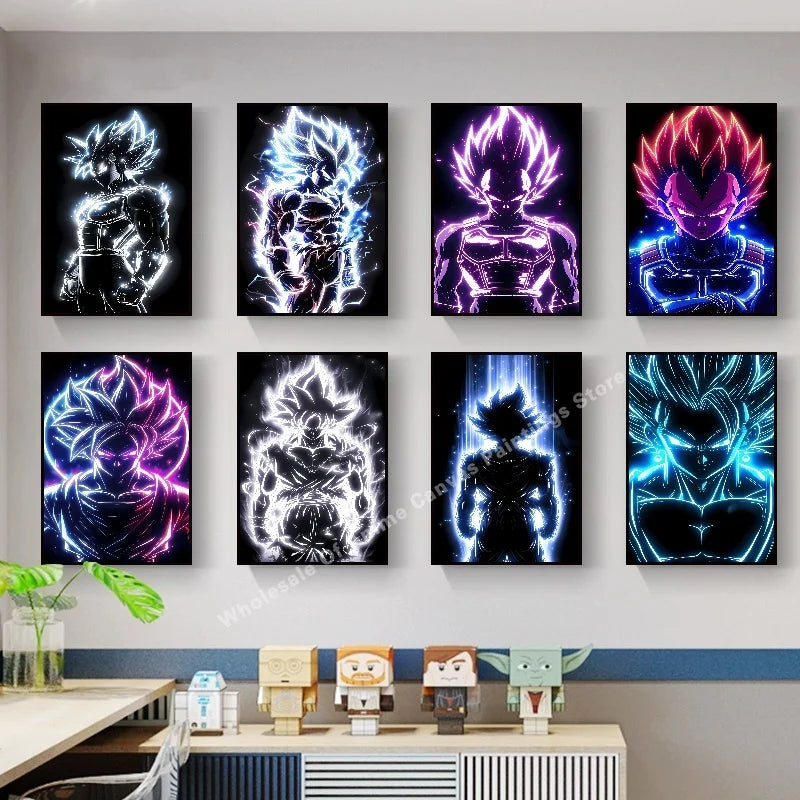 Anime Dragon Ball Wukong Neon Light Effect Poster High Definition Image Printing Creative Home Art Wall Decoration Painting