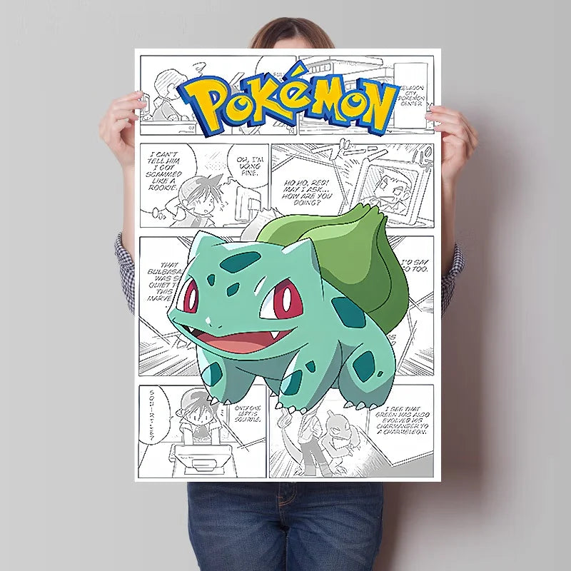 Pokemon Anime Figures Print Canvas Wall Art Posters Surrounding Charizard Bulbasaur Pikachu Decoration Interior Posters for Room