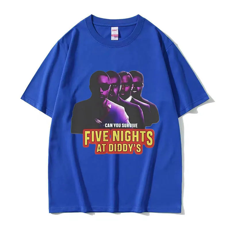 Funny Five Nights At Diddy's House Novelty Graphic T Shirts Men's Retro Fashion Short Sleeve T-shirt 100% Cotton Oversized Tees