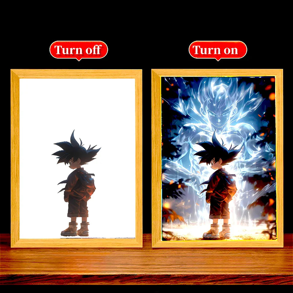 Dragon Ball Z Anime Figure Light Painting Photo Frame Dragon Ball Figures Goku Vegeta Led Night Light Room Decor Gifts Moon Lamp