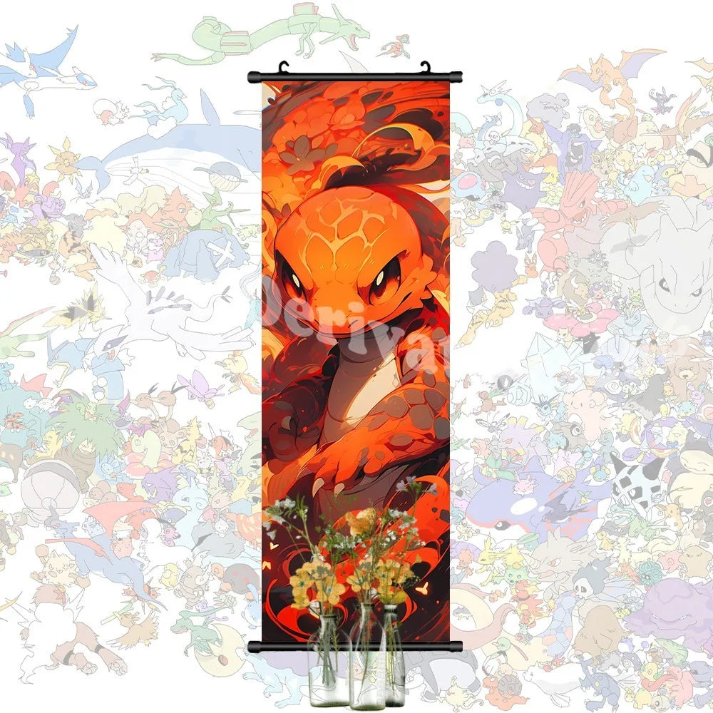 Printed Pokemon Poster Anime Wall Artwork Gengar Pictures Charizard Painting Canvas Pikachu Hanging Scrolls Home Room Decor