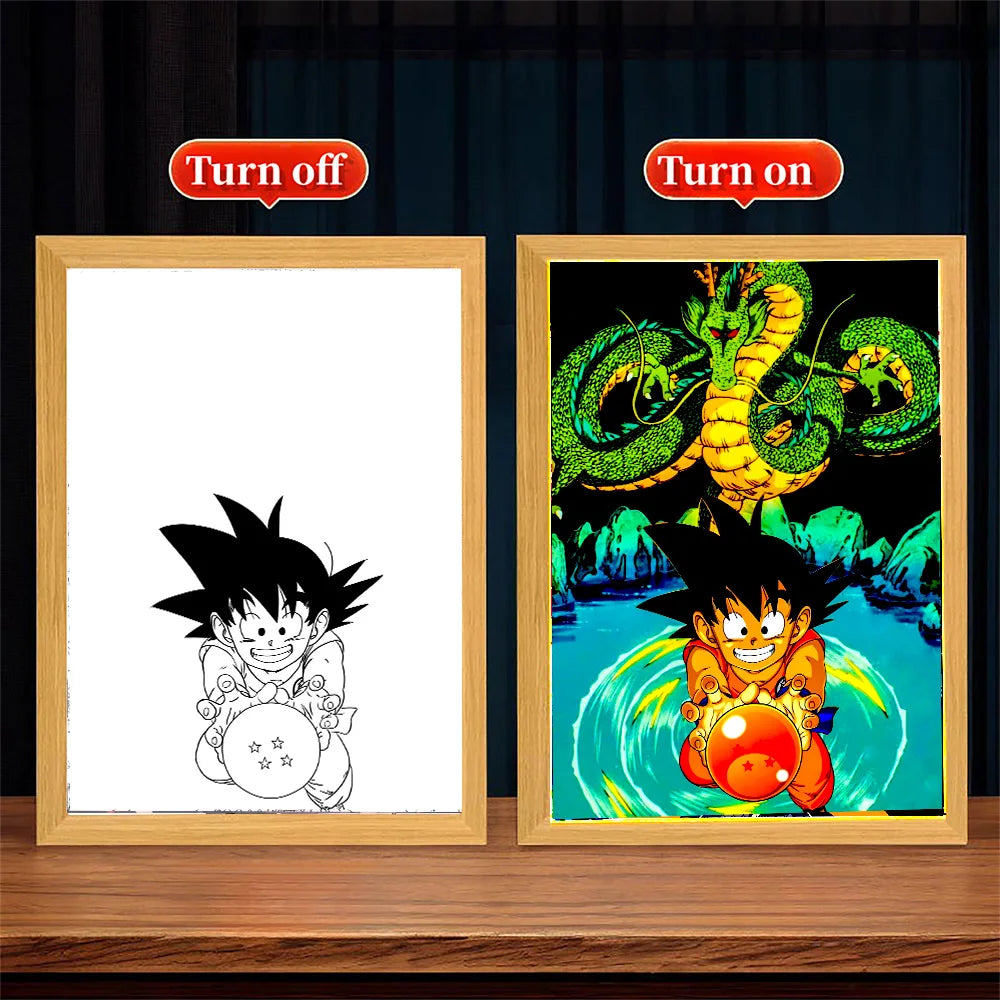 Anime Figure Dragon Ball  Light Painting Photo Frame Goku Vegeta Led Night Light Birthday Bedroom Decor Original Gifts Moon Lamp