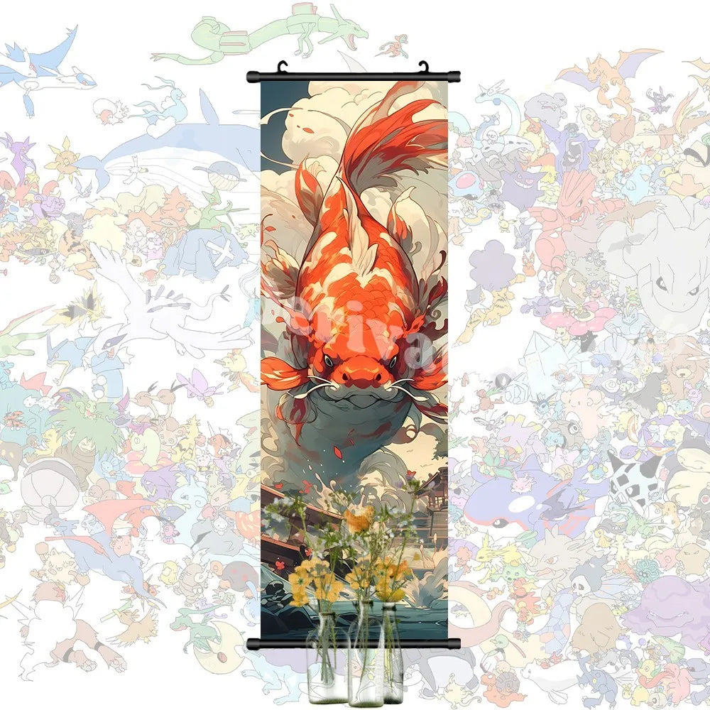 Printed Pokemon Poster Anime Wall Artwork Gengar Pictures Charizard Painting Canvas Pikachu Hanging Scrolls Home Room Decor