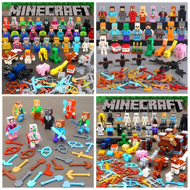 Minecrafte Blocks DIY Mini Figures Toys Set 8pcs With Weapons Hanger Creeper Action Figure Building Blocks Dolls Children Toys