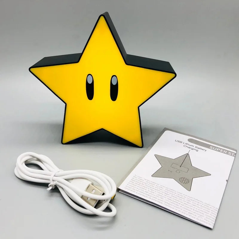 مصباح مكتبي بإضاءة LED على شكل نجمة من Super Mario Bros مزود بموسيقى وصوت وشحن USB كهدية للأطفال وألعاب عيد الميلاد